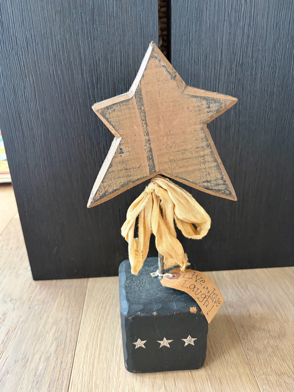 Rustic Wooden Star Decor in Distressed Tan and Black